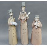 Three Lladro bell musician figures, one a/f, tallest 24cm (3)