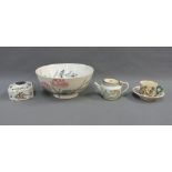 Mixed lot to include a faience inkwell, Japanese earthenware cup and saucer, 18th century