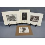 Collection of four etchings to include a Knight in Armour, Still life of yellow roses and another of