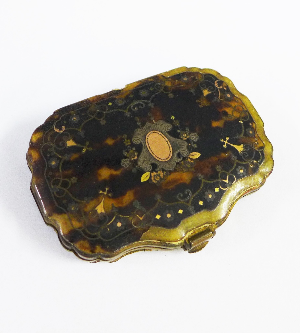 Victorian tortoiseshell and pique work inlaid coin purse, 8cm wide