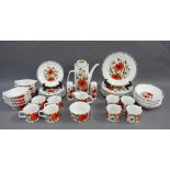Retro coffee set and matching dinner service, all with Red Poppy pattern, comprising eight plates,