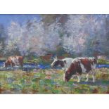 Andrew Douglas, RSA, (1870 - 1935) Cows in a field, oil on board, apparently unsigned, but inscribed
