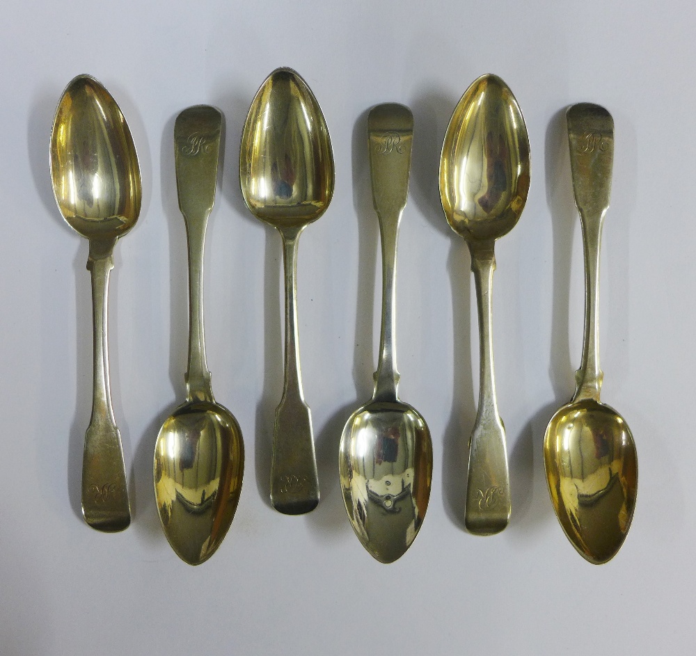 Set of six 19th century Scottish silver teaspoons, David Gray, Dumfries, c1820, fiddle pattern