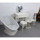 A collection of vintage white painted rattan / bamboo furniture to include a dressing table and