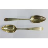 Early 19th century pair of Scottish provincial silver serving spoons, John Heron, Greenock, fiddle