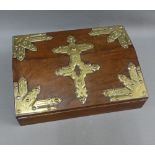 19th century walnut and brass mounted writing box, the sloped lift up top opening to reveal a