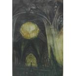 Cathedral Interior, Coloured etching, framed under glass, 32 x 49cm