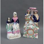 Two Staffordshire flatback figure groups to include Grandmother and another, tallest 23cm, (2)