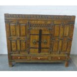 Rajasthan carved wooden cupboard with a floral frieze above a central door with iron strap work over