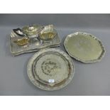 An Epns teaset and three various trays, (a lot)