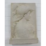 Faux hardstone rectangular plaque depicting the profile of a Roman warrior, 60 x 40cm