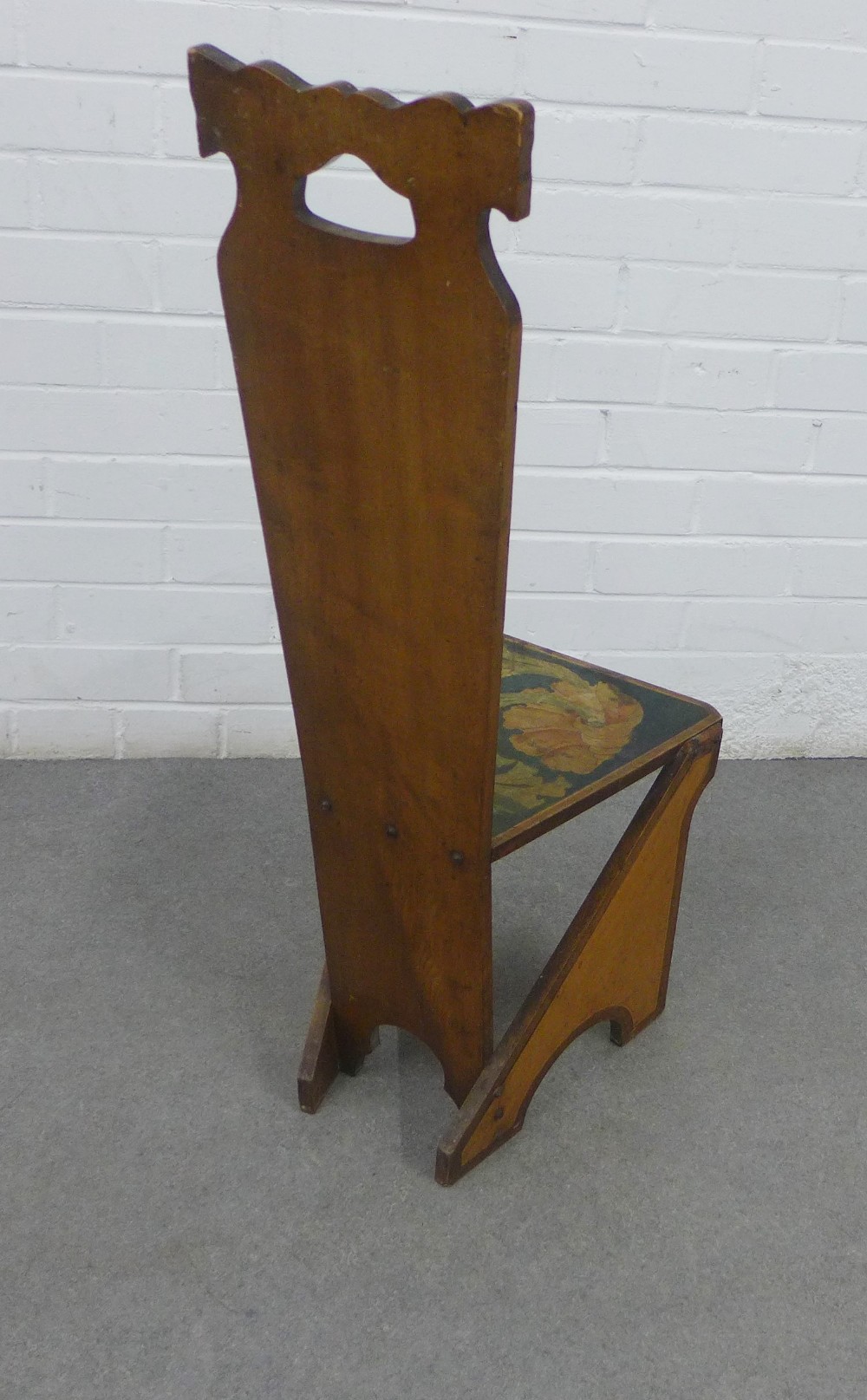 Glasgow style penwork Mermaid pattern chair, with sloped back and shaped supports, 86 x 31cm - Image 3 of 3