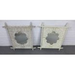 Two similarly carved white painted Gothic style mirrors, 77 x 76cm (2)