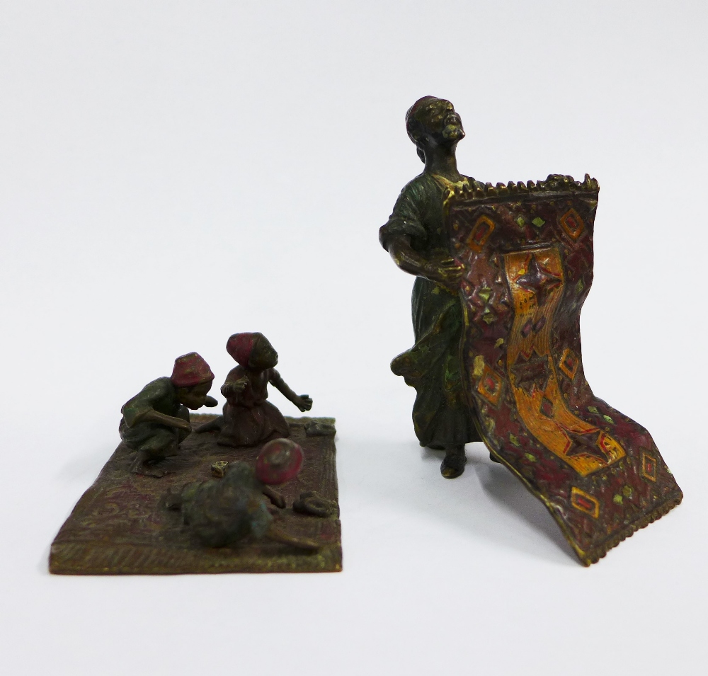 Two Austrian type cold painted bronze figures to include a carpet seller, 8cm high, and another of - Image 2 of 4