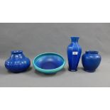 A collection of Pilkingtons Royal Lancastrian blue and green glazed pottery to include an
