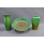 A collection of Pilkingtons Royal Lancastrian green glazed pottery to include footed bowl with