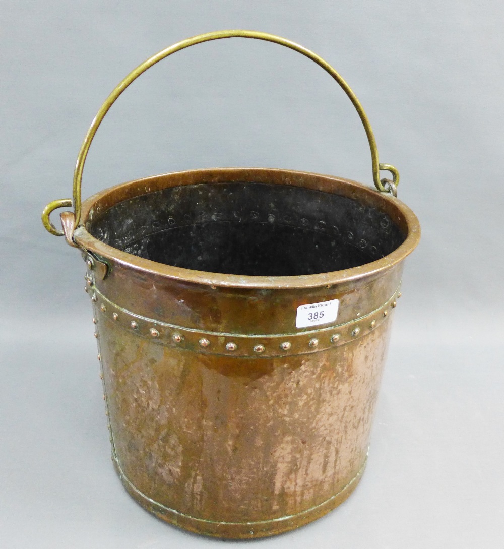 Early 19th century Dutch copper and brass milk pail, with cylindrical body and riveted seams and