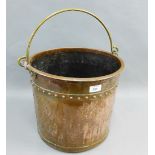 Early 19th century Dutch copper and brass milk pail, with cylindrical body and riveted seams and