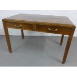 An Art Deco style desk, the rectangular top with geometric pattern, two frieze drawers, on reeded