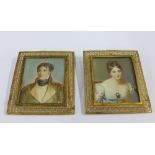 A pair of faux ivory portrait miniatures, in pierced gilt metal frames, 8 x 7cm (2)