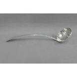 George III silver ladle, the handle with a crested stag, John Shiels, Dublin 1803, 37cm long