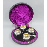 Victorian set of four silver salts, Wakely & Wheeler, London 1891, in original fitted case, with