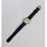Gents vintage Longines wrist watch, with Arabic numerals, on a black leather strap
