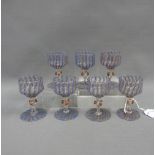 Set of seven Venetian glasses with blue spiral twist and aventurine inclusions, 8cm high (7)