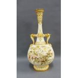 Royal Worcester blush ivory vase, painted with mixed flowers, model 1445, with puce backstamp and