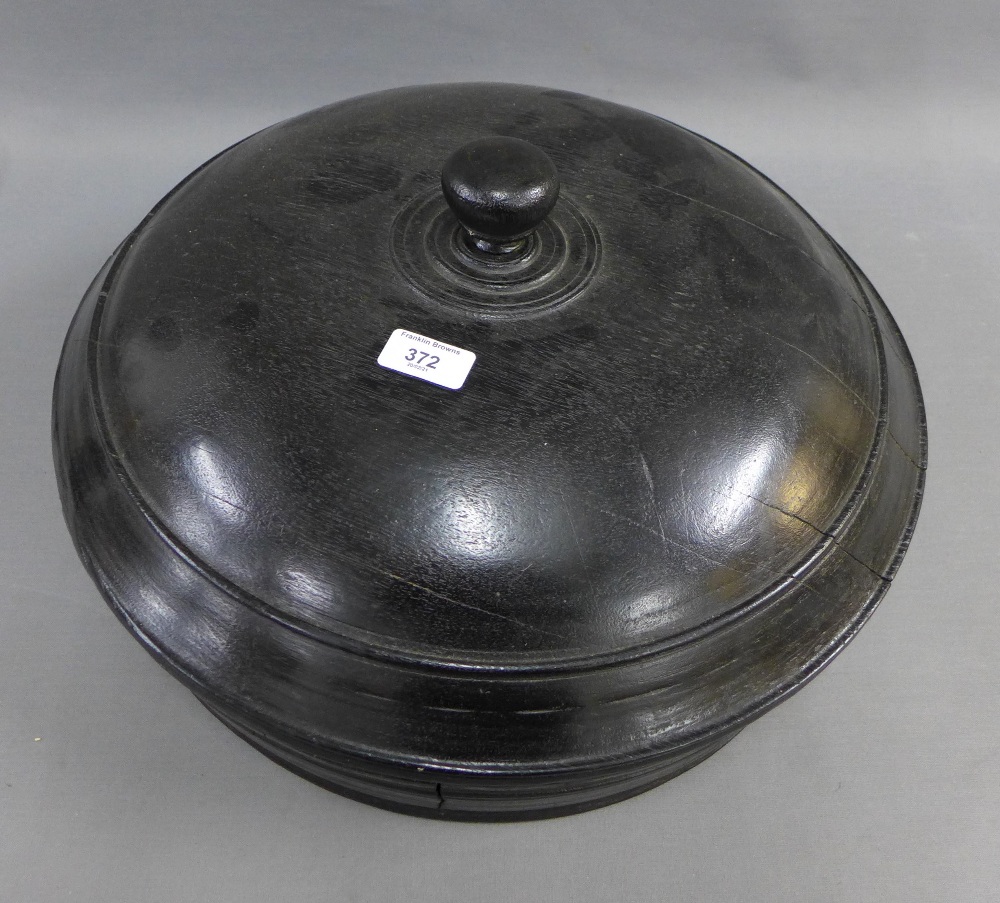 Ebonised wooden tub and cover, 50cm diameter