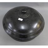 Ebonised wooden tub and cover, 50cm diameter