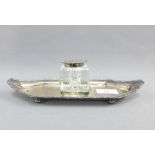 Edwardian silver inkstand with a square glass inkwell, Henry Wigfull, Sheffield 1904, 25cm long