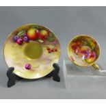 Royal Worcester fruit painted cabinet cup, signed W.J Bagnall together with an unsigned saucer (2)