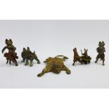 A group of five cold painted bronze animal figures, in the style of Franz Bergmann, to include a