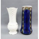 Royal Doulton blue glazed vase with stylised Art Nouveau borders, with impressed backstamp and