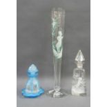 Mary Gregory glass vase / flute together with a scent bottle with stopper (a/f) together with a