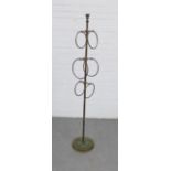 Late 19th / early 20th adjustable brass stand with six hanging loops, perhaps for towels, approx