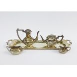 Miniature silver tea and coffee set with a rectangular tray, S.J Rose, Birmingham, 1973 - 1978,