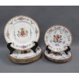 Samson armorial pattern part dinner service comprising five dinner plates and four smaller plates (