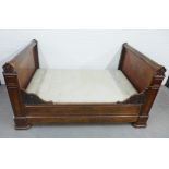 Mahognay framed sleigh style bed and mattress, 130 x 202cm