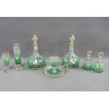 Collection of enamelled glass, painted with stork and lily of the valley pattern, comprising a