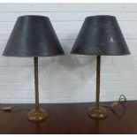 A pair of faux bamboo table lamp bases with chinoiserie shades, 54cm high (2)
