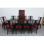 Set of ten Queen Anne style mahogany dining chairs with red upholstered slip in seats together