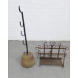 Wrought iron candlestick and a rack, tallest 86cm (2)