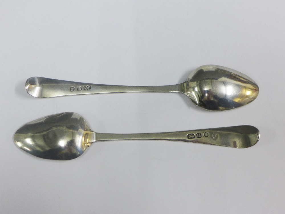 Pair of Georgian silver teaspoons with bright cut decoration and initials to the terminal, (2) - Image 2 of 3