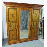 Aesthetic School painted pitch pine triple wardrobe with central mirror door flanked by panelled