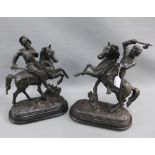 Pair of late 19th / early 20th century French spelter figures of Cavaliers, both modelled on a