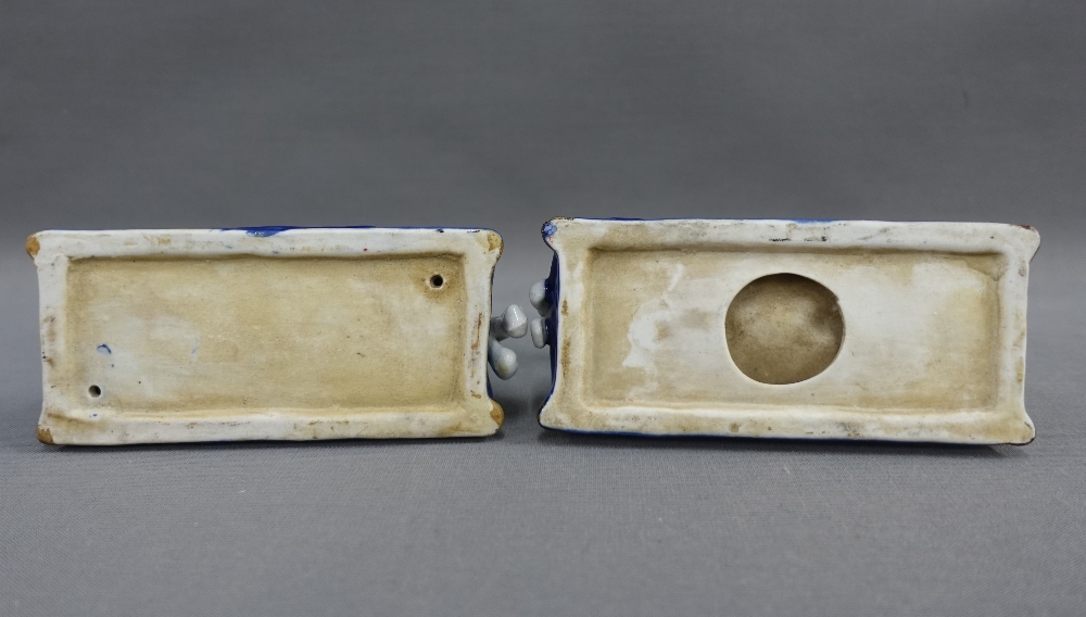 A pair of black and white hounds, on blue rectangular plinth bases, 13cm long (2) - Image 3 of 3