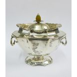 Victorian silver sugar box and cover with an ivory pineapple finial and ring handles, London 1899,