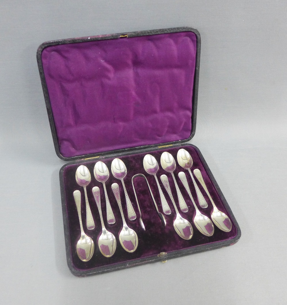 Victorian cased set of twelve silver teaspoons and matching sugar tongs, Henry Wilkinson & Co,